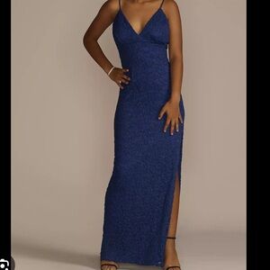 Royal Blue glitter stretch lace sheath gown
*I don’t have pics of me in it*
